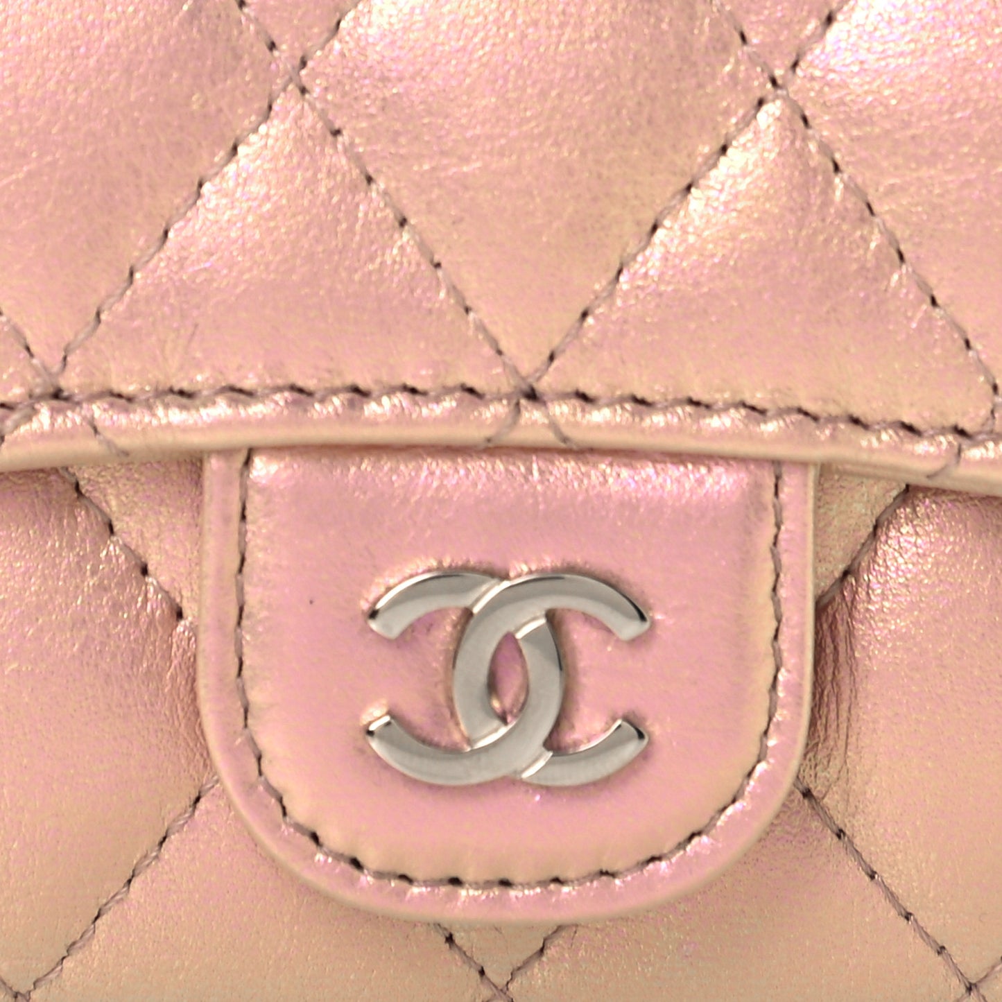 Iridescent Calfskin Quilted Classic 4 Key Holder Wallet Pink