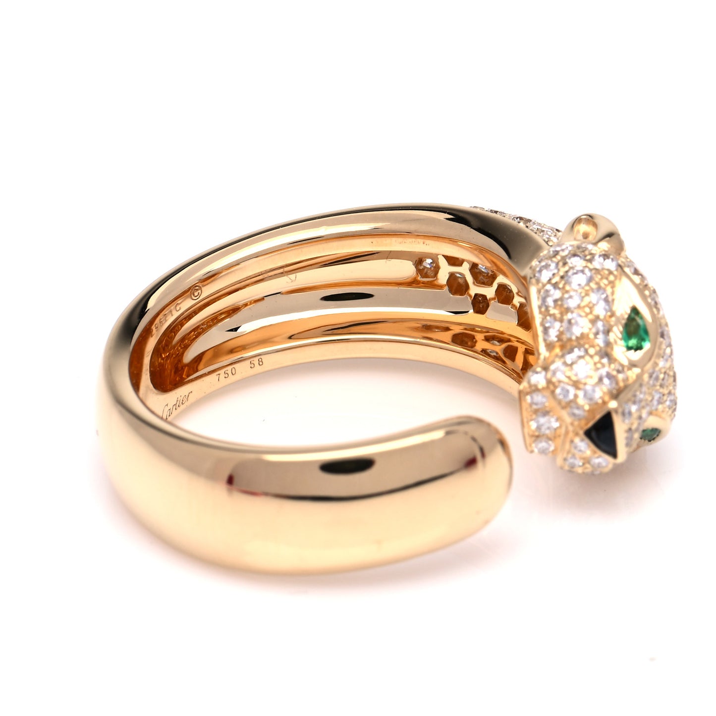 18K Yellow Gold Diamond Emerald Panthere De Cartier Band Ring 58 8.25