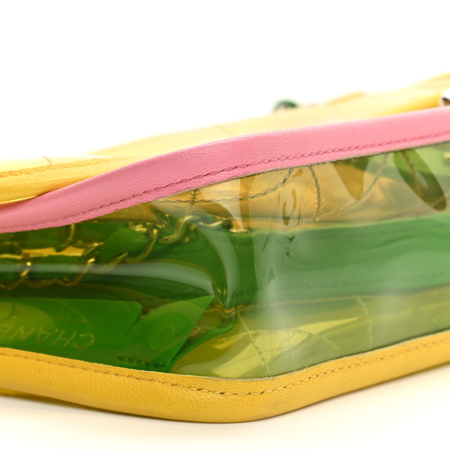 Chanel PVC Lambskin Stitched Medium Coco Splash Flap Yellow Green Pink 7 of 10