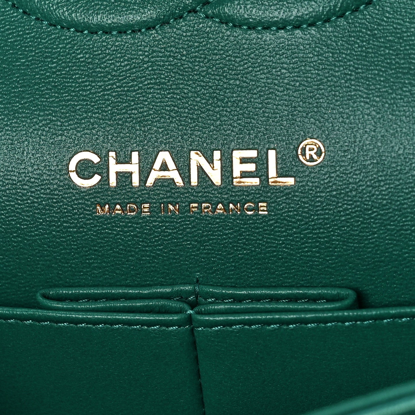 Iridescent Calfskin Quilted Medium Double Flap Green
