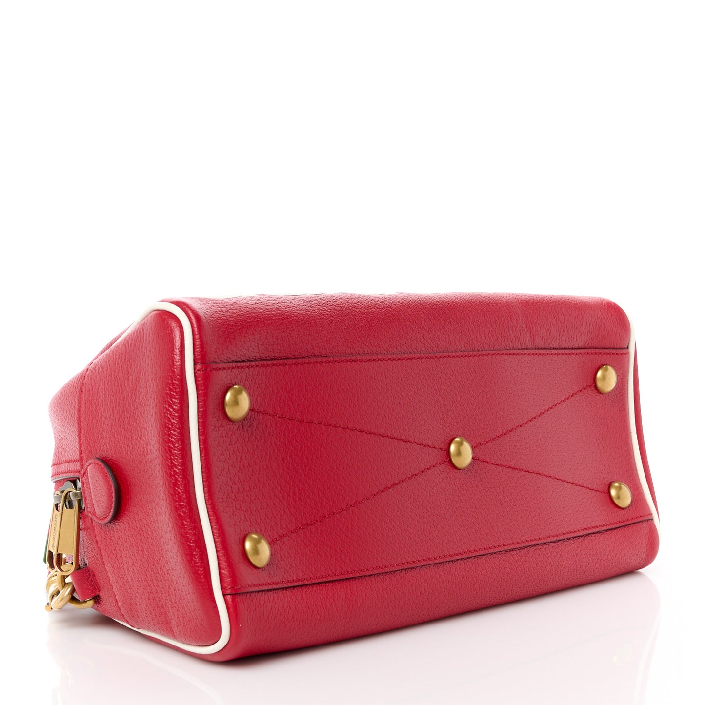 X ADIDAS Textured Dollar Calfskin Web Trefoil Logo Embossed Mini Bowling Bag Red Off White