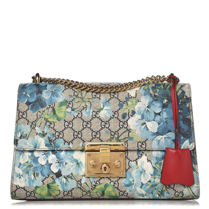 Gucci GG Supreme Monogram Blooms Medium Padlock Shoulder Bag Beige Blue Navy Hibiscus Red 1 of 9