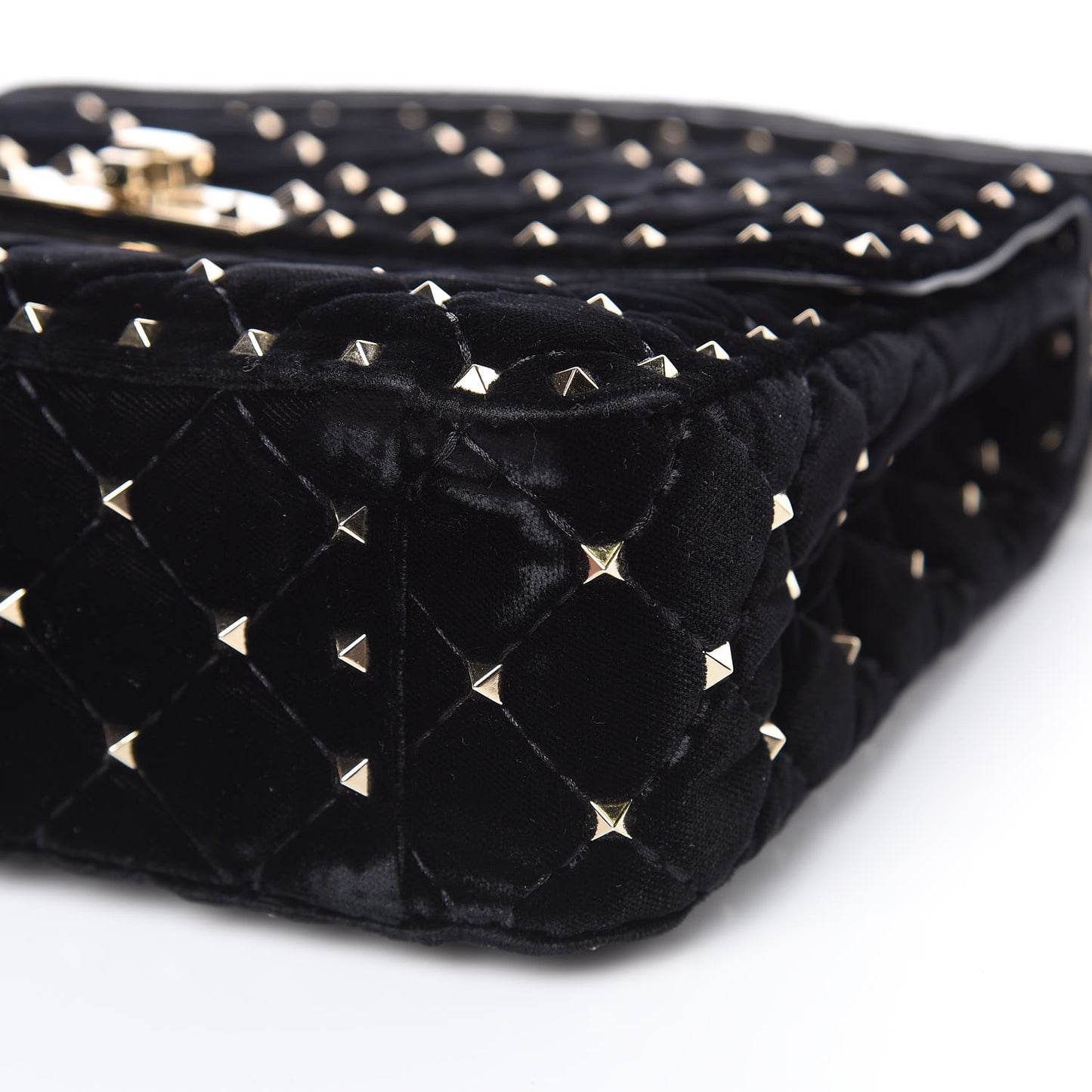 Velvet Medium Rockstud Spike Shoulder Bag Black