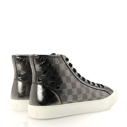 Louis Vuitton Metallic Patent Calfskin Embossed Damier Mens High Top Sneakers 8.5 Grey 5 of 9