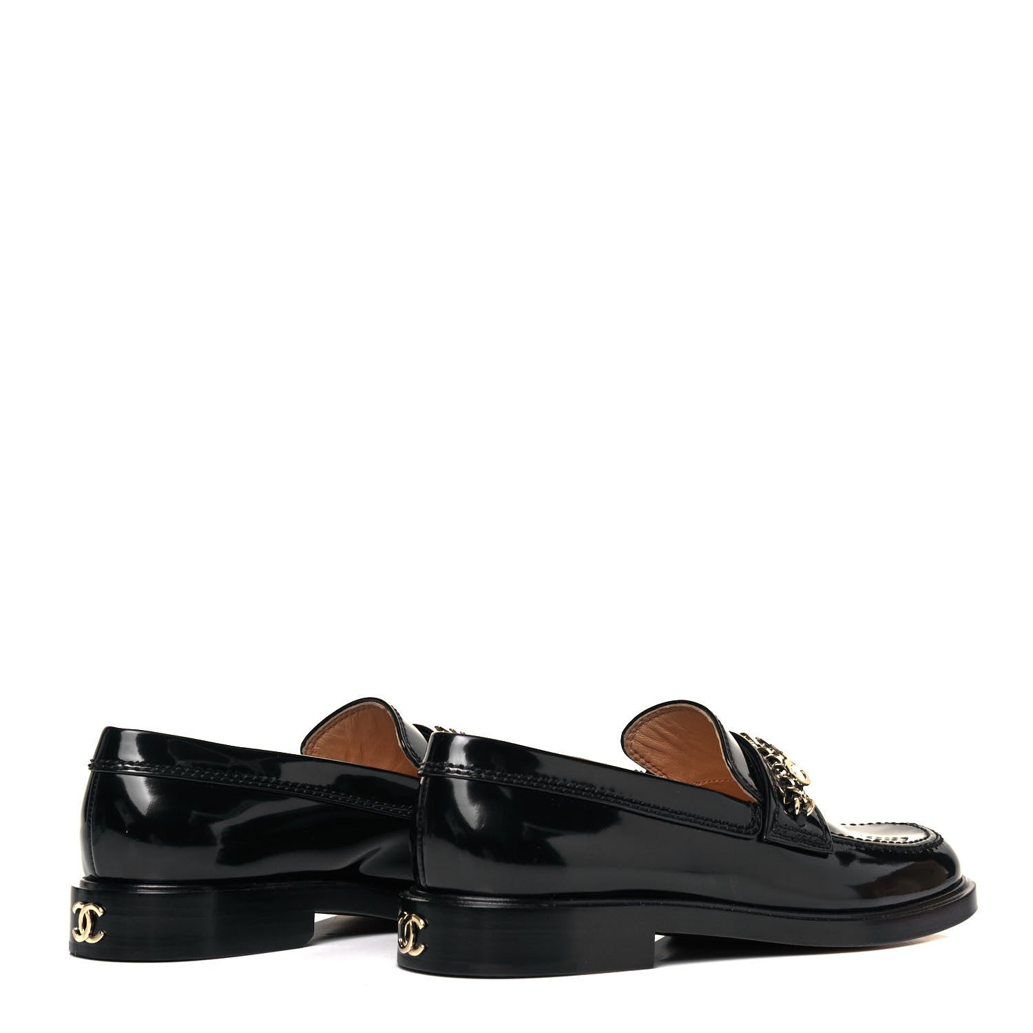 Chanel Shiny Calfskin Logo Loafers 38 Black 4 of 7