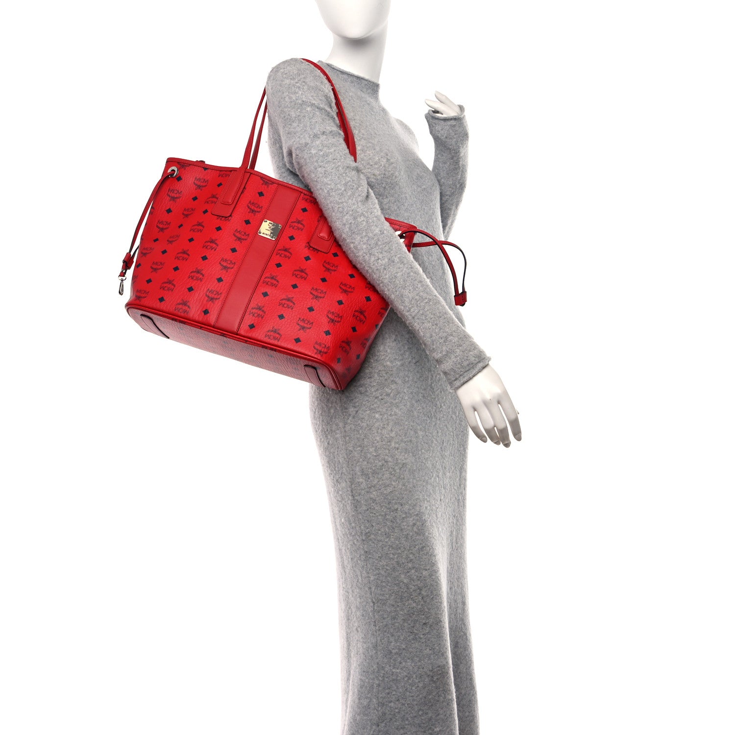 MCM Visetos Medium Liz Reversible Shopper Tote Candy Red 2 of 17