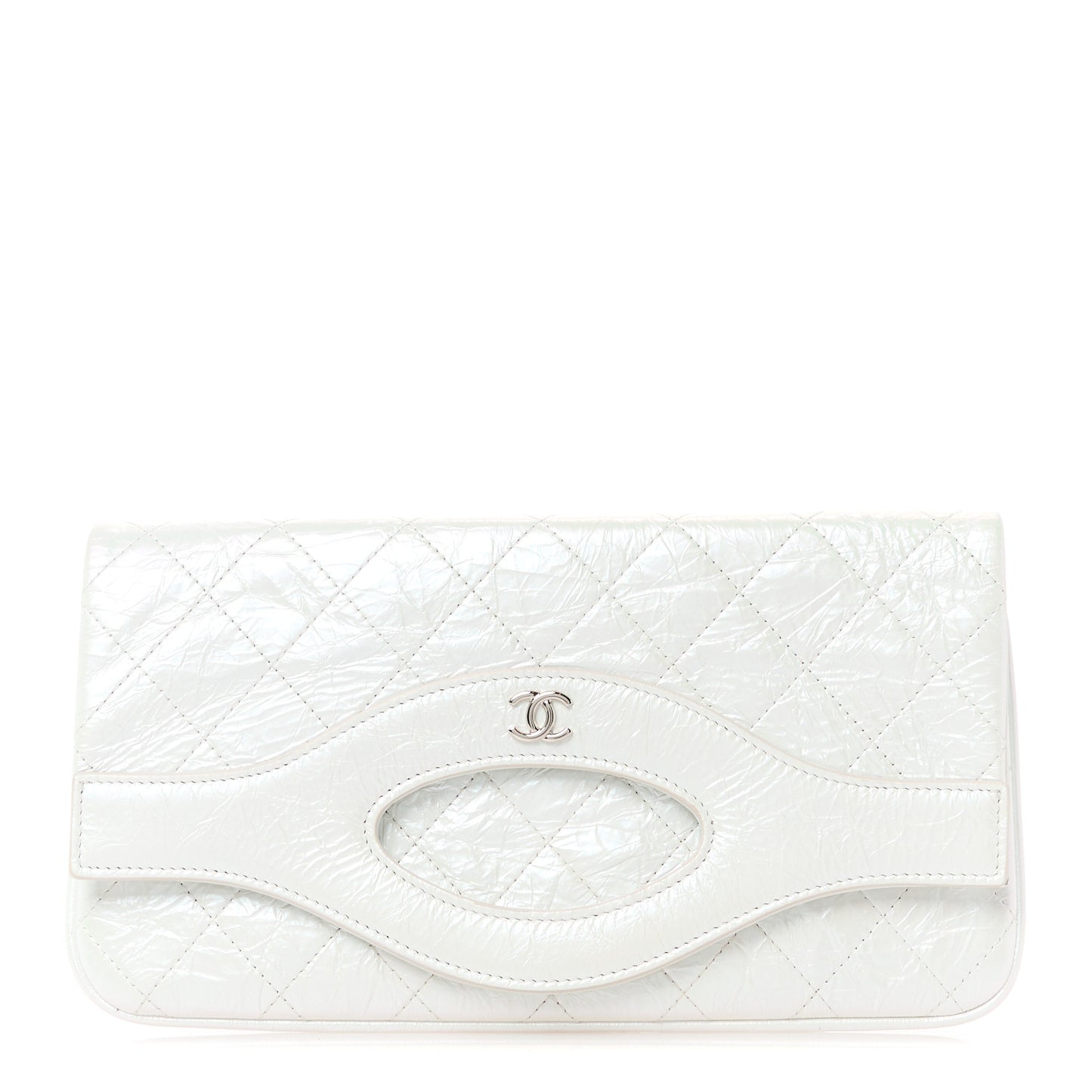 Iridescent Aged Calfskin Quilted Small 31 Pouch White