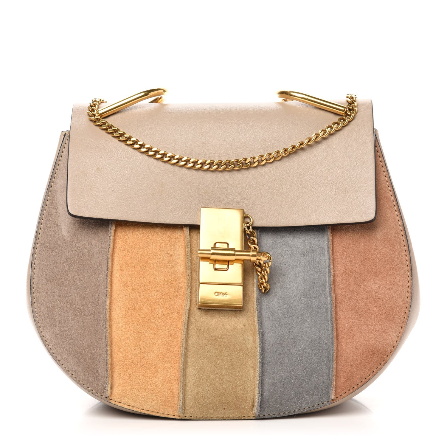 Chloe Suede Calfskin Striped Patchwork Drew Shoulder Bag Grey Multicolor 1 of 11