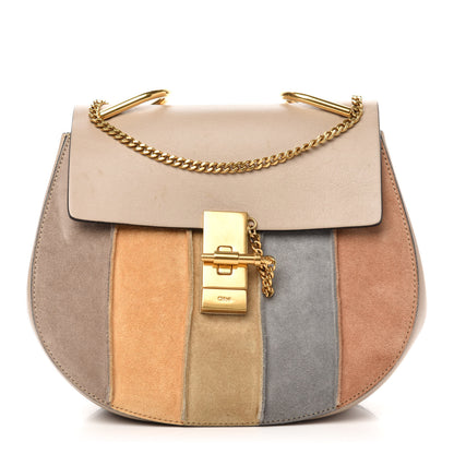 Chloe Suede Calfskin Striped Patchwork Drew Shoulder Bag Grey Multicolor 1 of 11