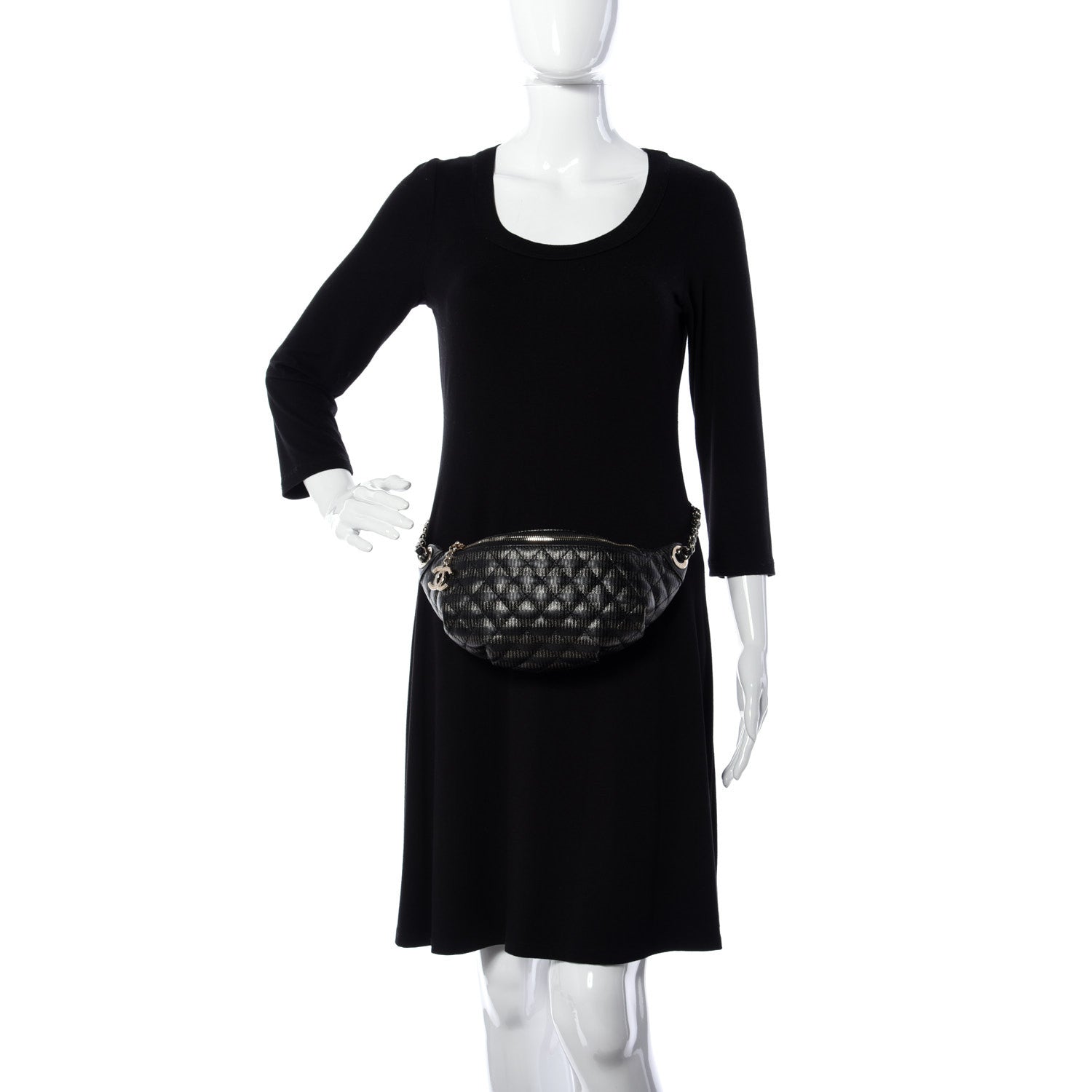 Chanel Metallic Caviar Quilted Waist Bag Black Gold 2 of 9