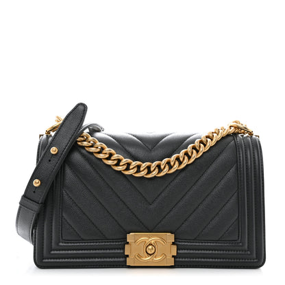 Chanel Caviar Chevron Quilted Medium Boy Flap Dark Grey 1 of 10