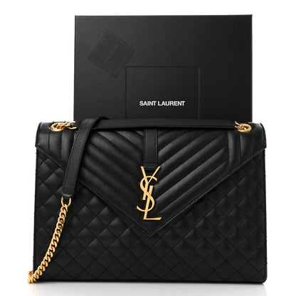 Saint Laurent Grain De Poudre Textured Mixed Matelasse Large Triquilt Monogram Satchel Black 11 of 11