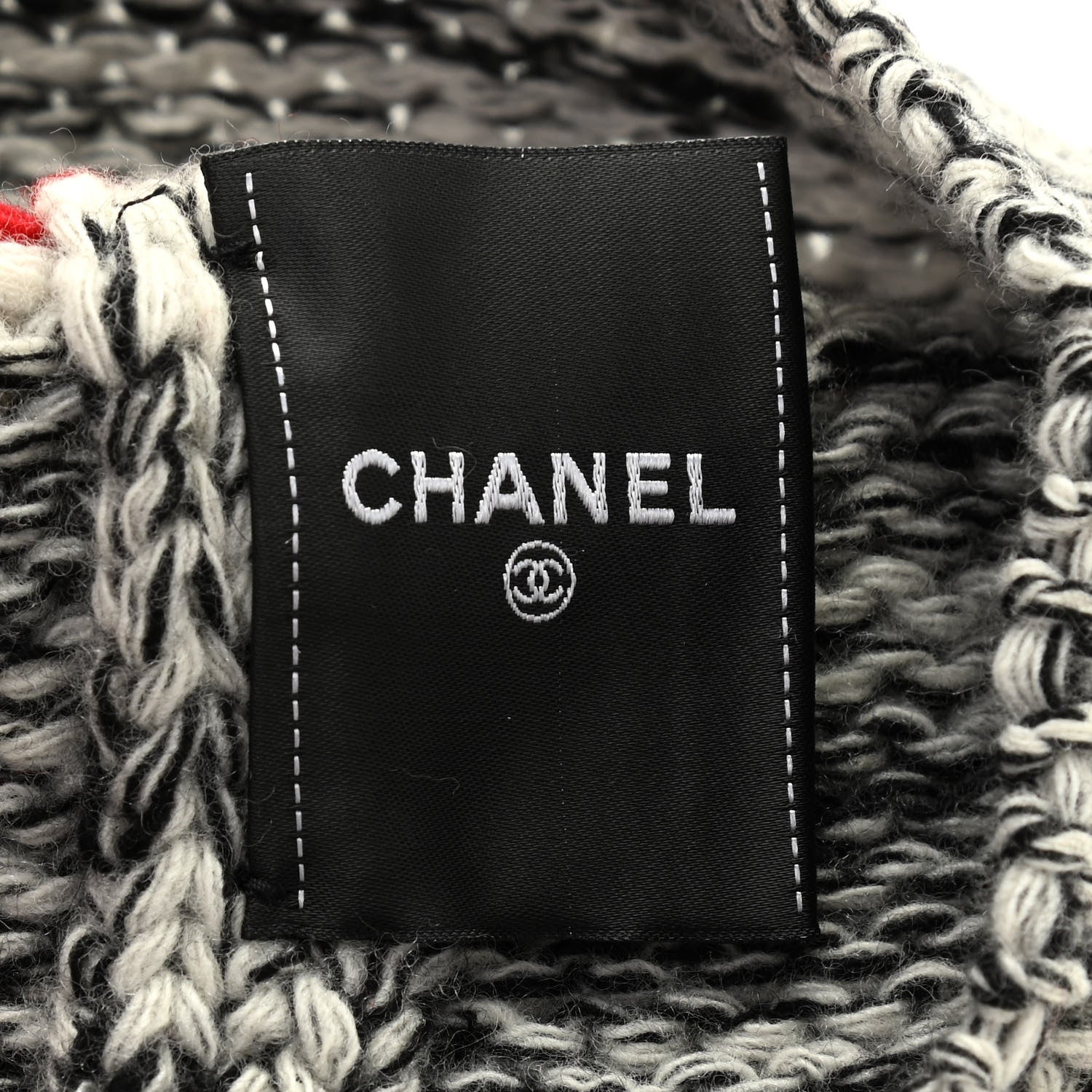 Chanel Wool Shearling CC Beanie Hat Ivory Black Red 4 of 5