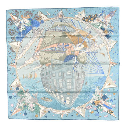 Hermes Silk Flagship Scarf 90 Bleu Ciel Vert De Gris Rose 1 of 3