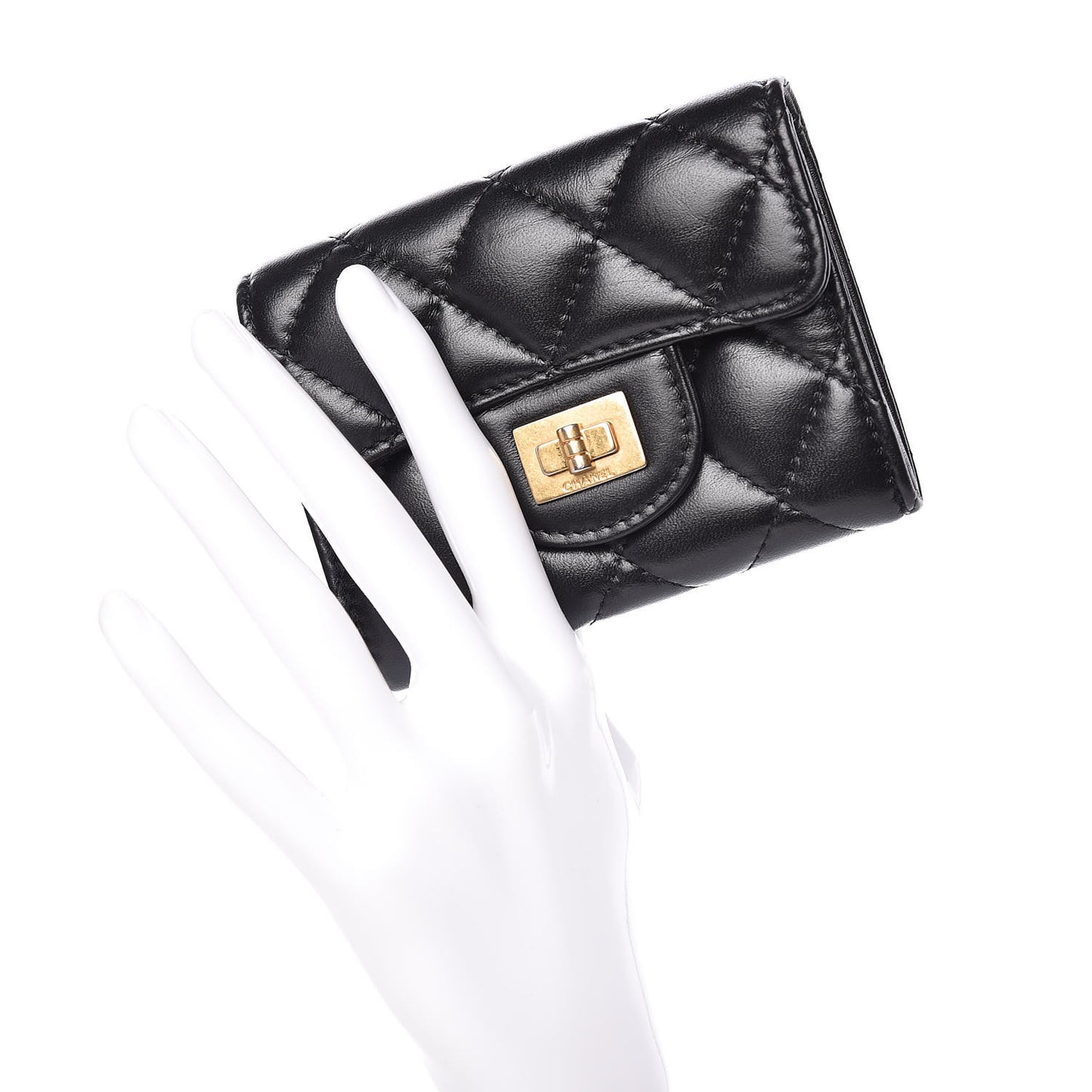 Aged Calfskin Quilted Reissue Flap Card Holder Wallet Black