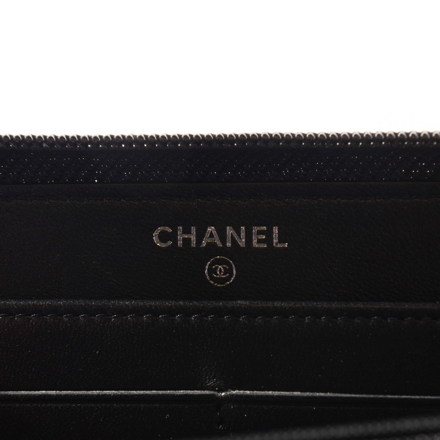Patent Quilted Boy Zip Around Wallet Black