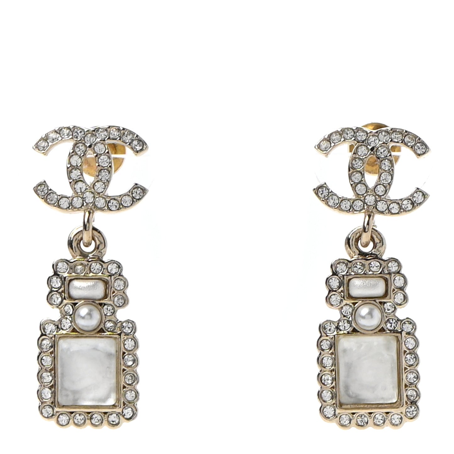 Crystal Pearl CC Drop Earrings Gold