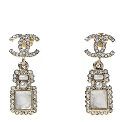 Chanel Crystal Pearl CC Drop Earrings Gold 1 of 6