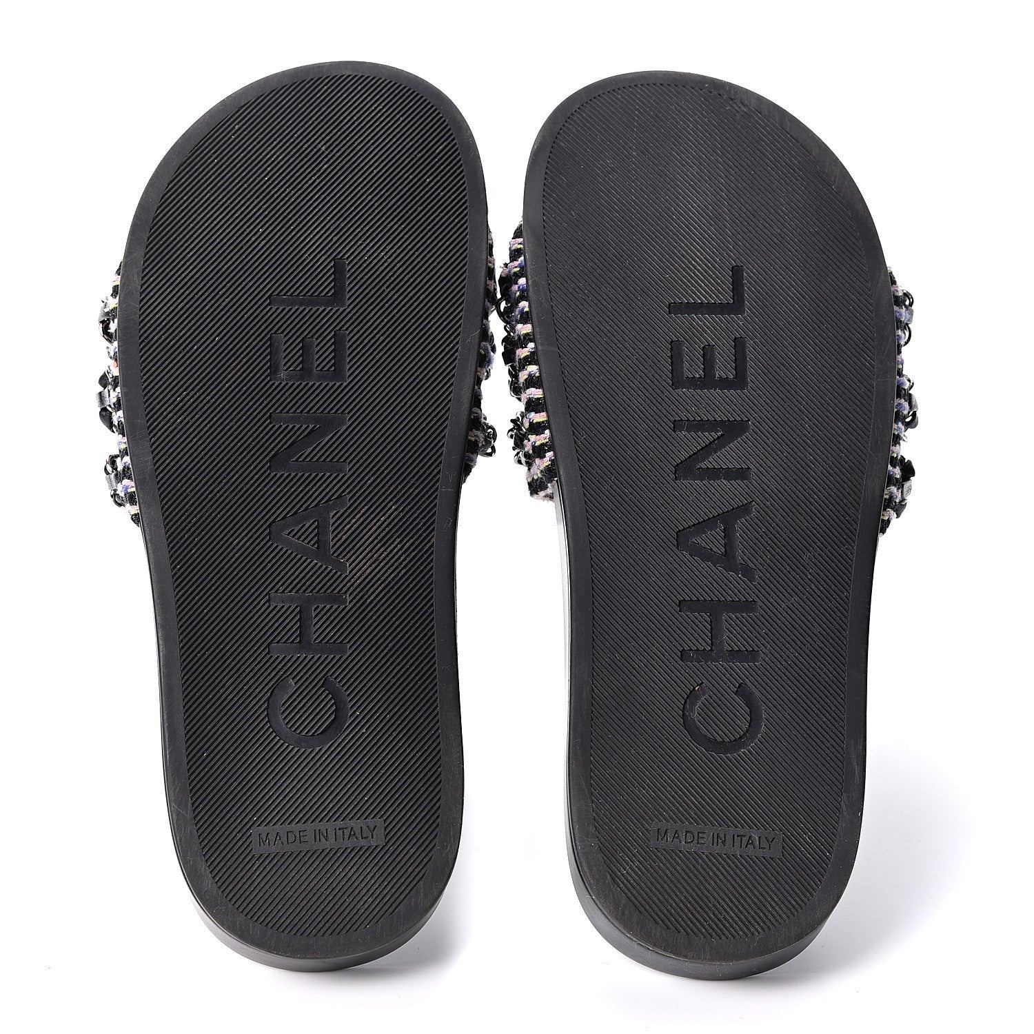 Chanel Tweed Lambskin Chain Flat Sandals 34 Black Multicolor 7 of 10