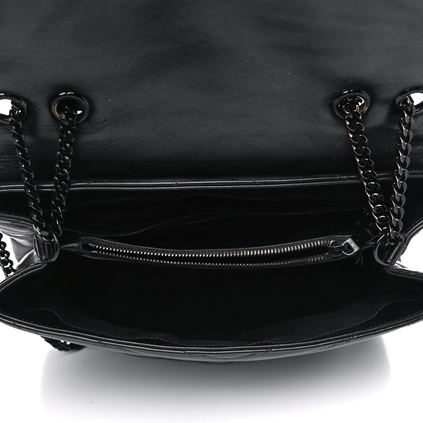 Calfskin Y Quilted Monogram Medium Loulou Chain Satchel Black