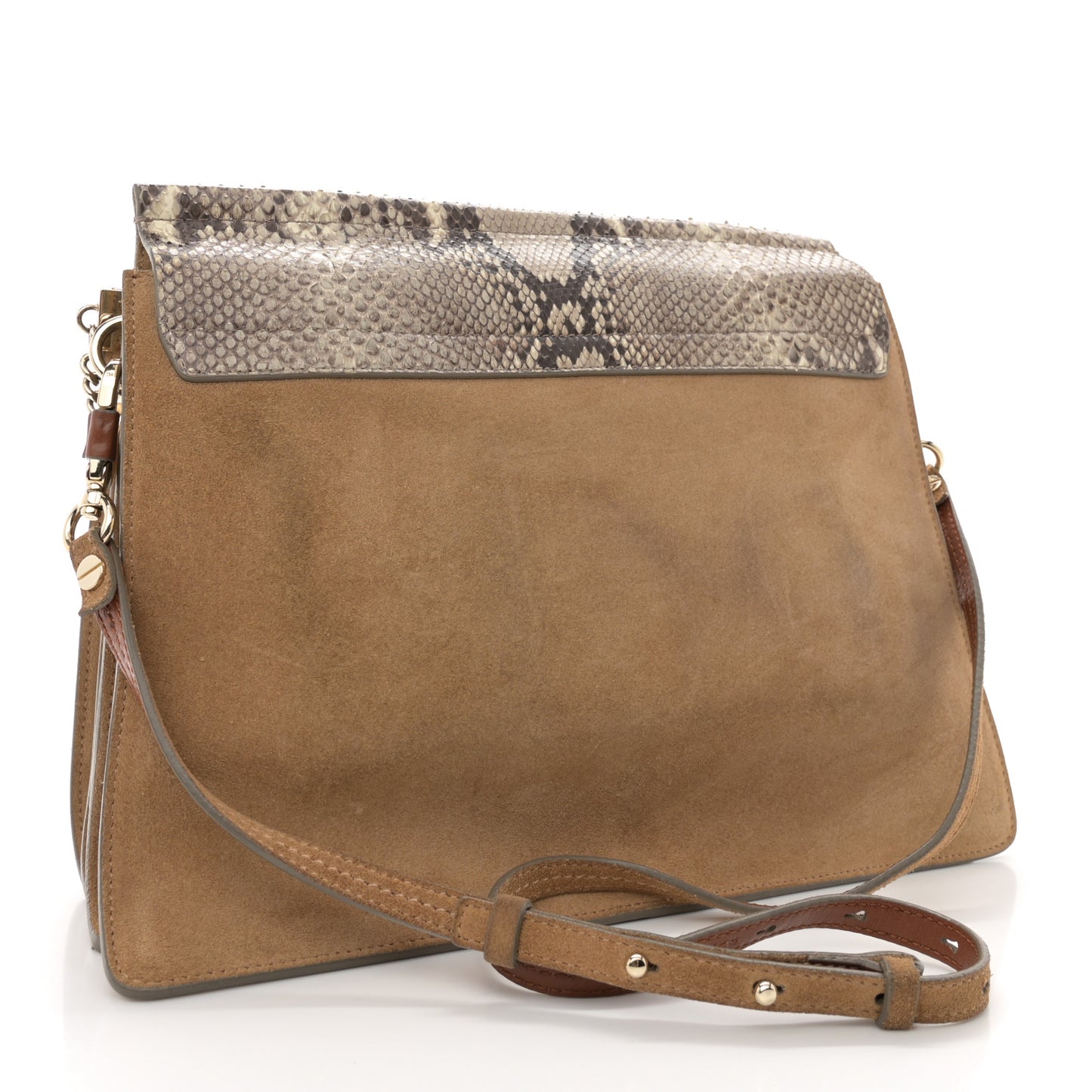 Snakeskin Suede Medium Faye Shoulder Bag Desert Beige