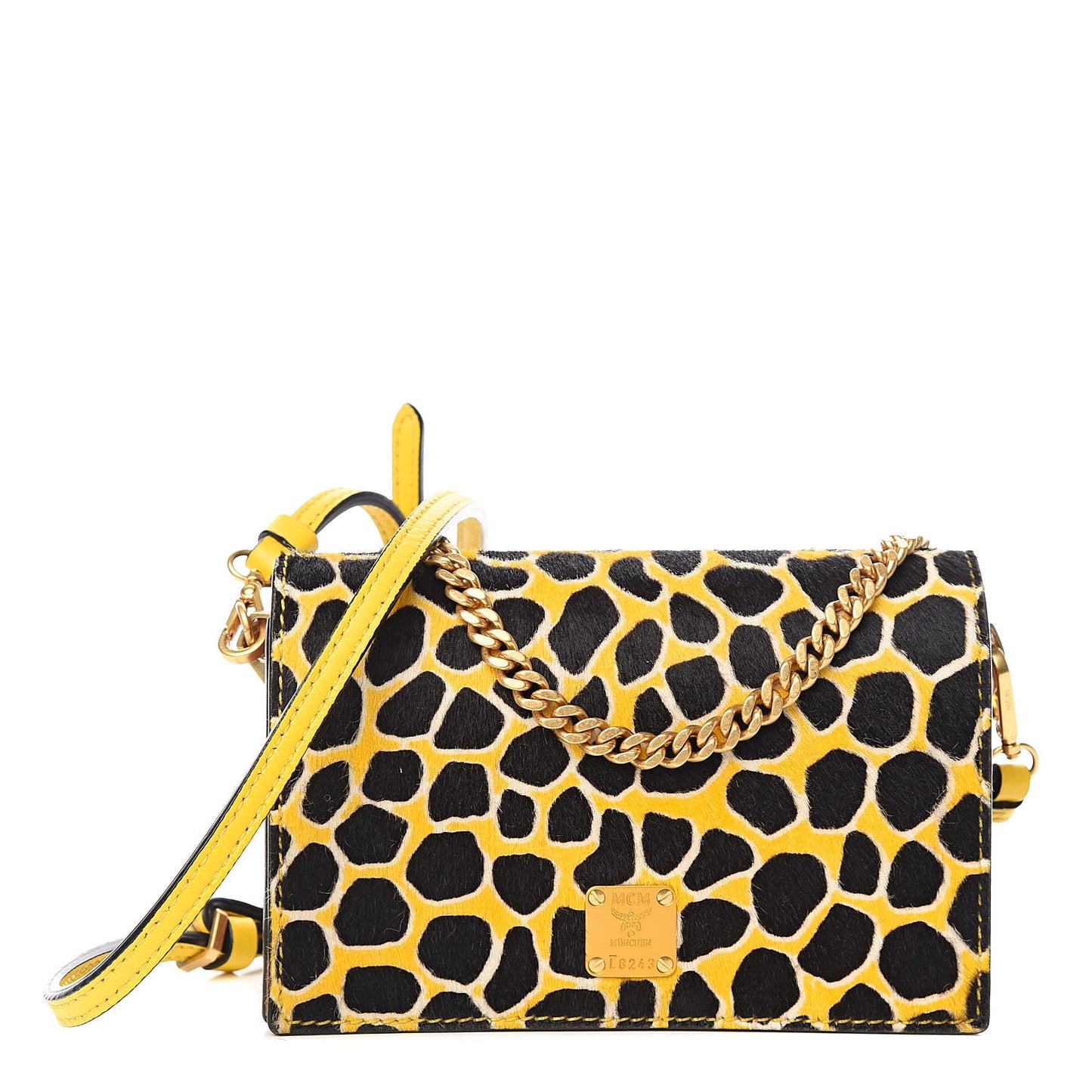 Visetos Calf Hair Giraffe Print Cross Body Yellow
