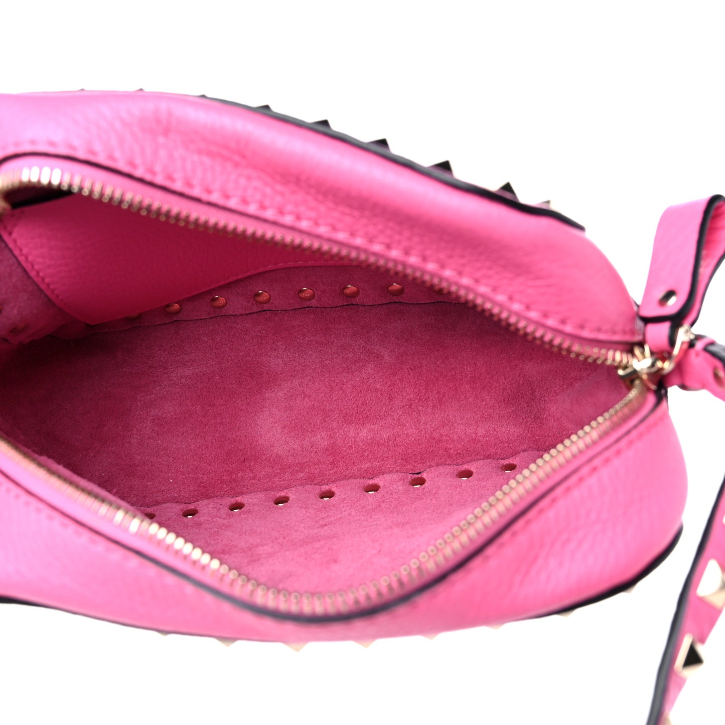 Pebbled Calfskin Rockstud Camera Crossbody Bag Peony