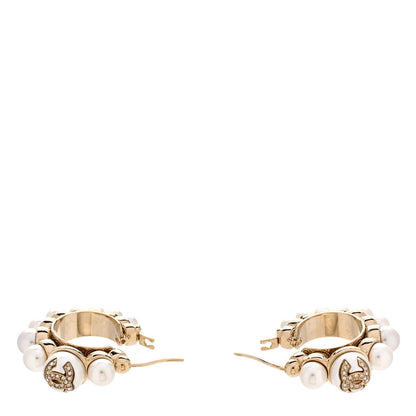Chanel Pearl Crystal CC Hoop Earrings Gold 3 of 5
