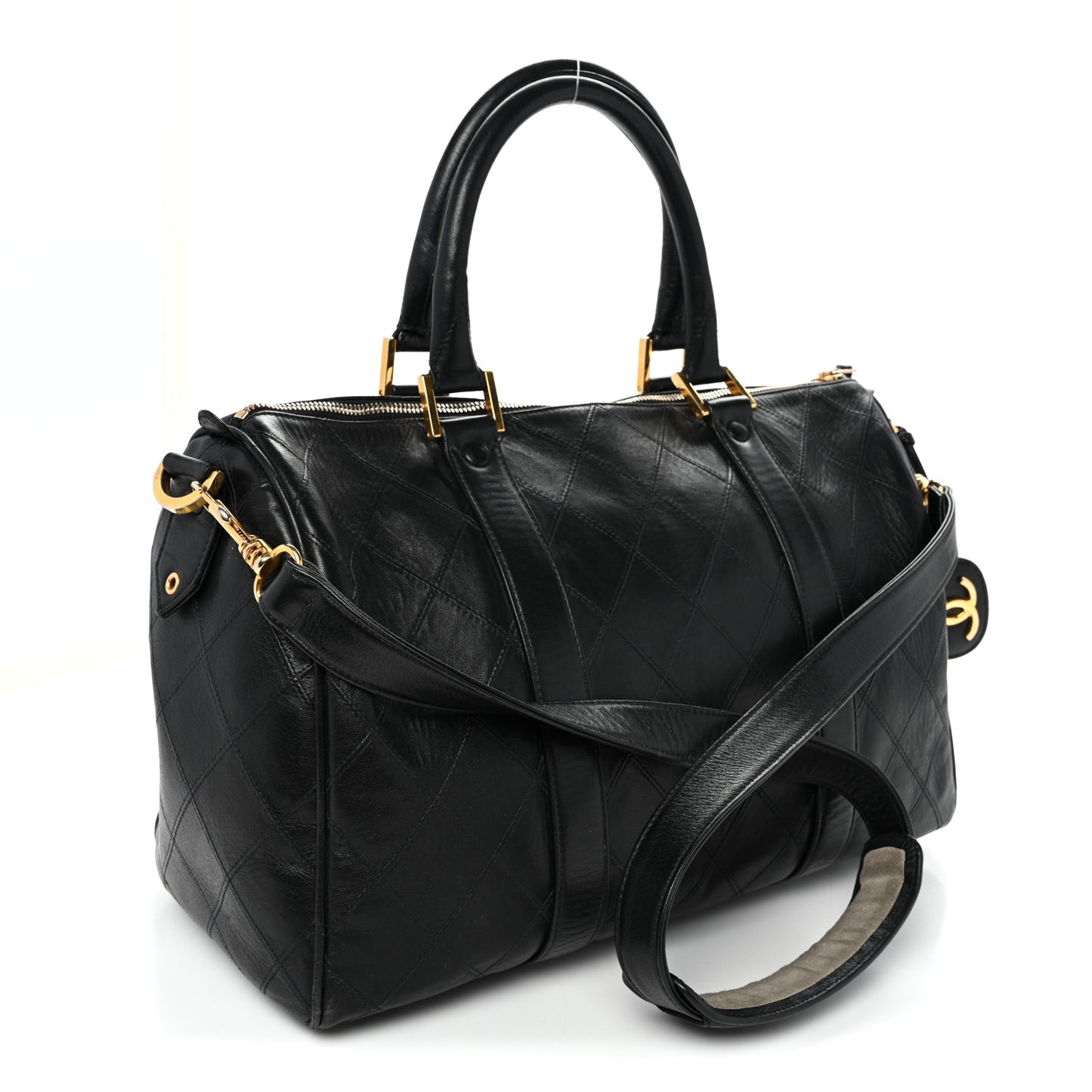 Calfskin Stitched Duffle Travel Bag Black