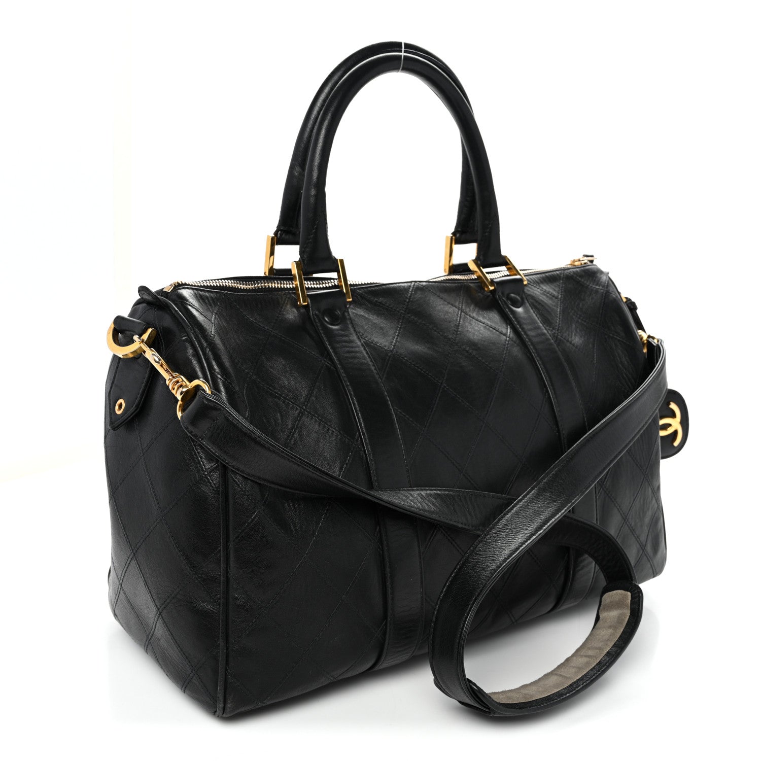 Chanel Calfskin Stitched Duffle Travel Bag Black 3 of 12