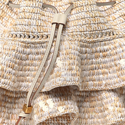 Loewe Raffia Calfskin Sequin Balloon Ruffles Bucket Bag Natural White 7 of 10