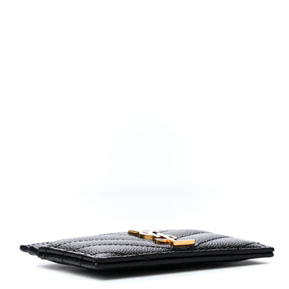 Saint Laurent Grain De Poudre Matelasse Chevron Monogram Credit Card Case Black 3 of 4