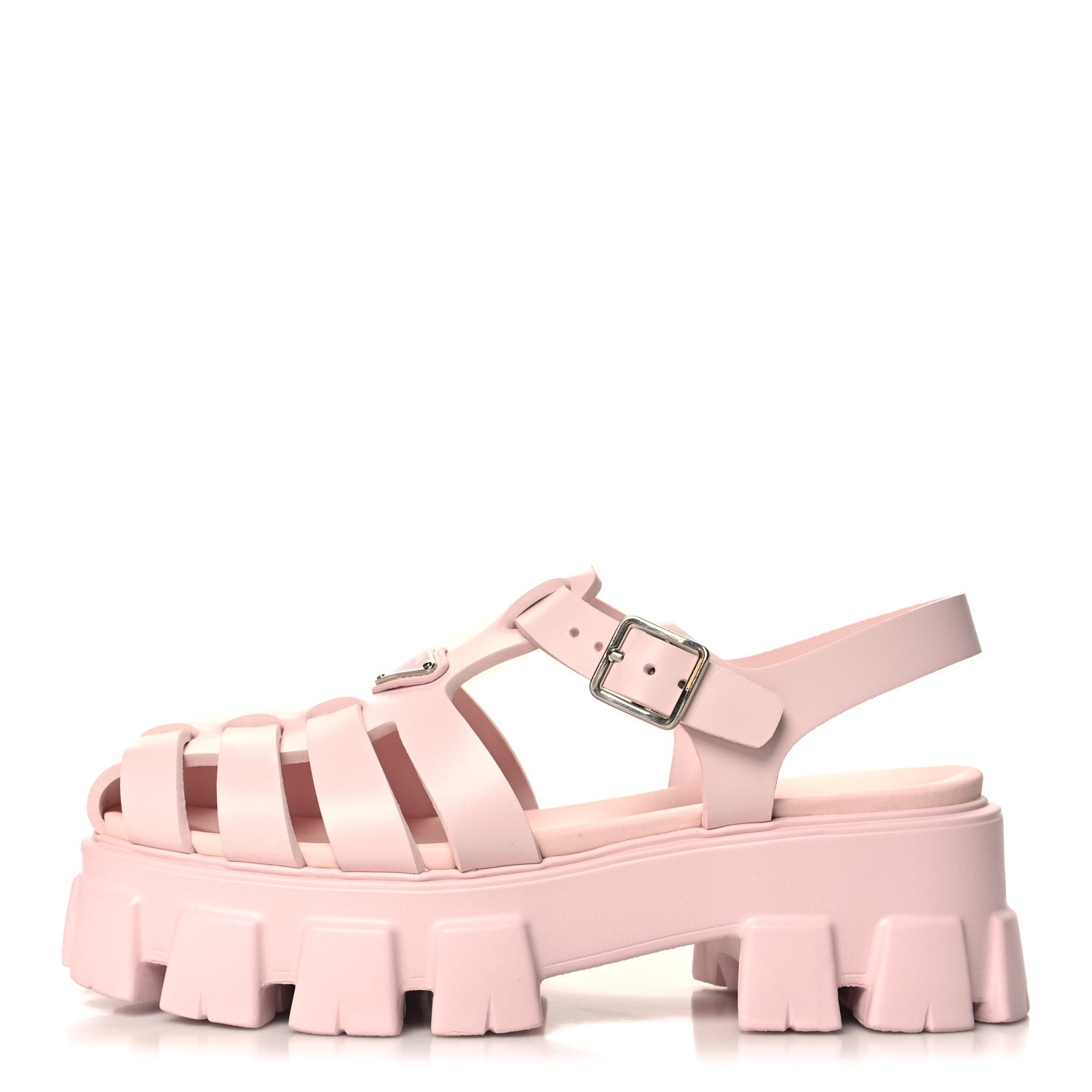 Prada Foam Rubber Metal Triangle Logo Monolith 55mm Cage Sandals 40 Alabastro 1 of 9