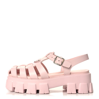 Prada Foam Rubber Metal Triangle Logo Monolith 55mm Cage Sandals 40 Alabastro 1 of 9