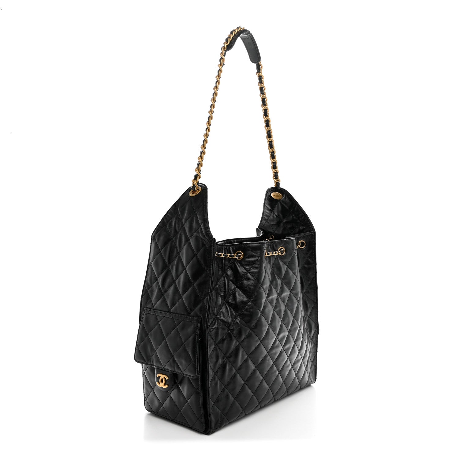Chanel Shiny Crumpled Calfskin Quilted Medium Chanel 25 Handbag Black 3 of 10