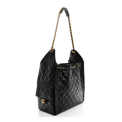 Chanel Shiny Crumpled Calfskin Quilted Medium Chanel 25 Handbag Black 3 of 10