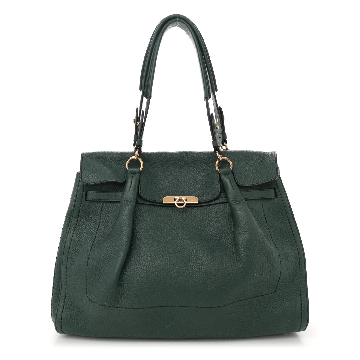 Salvatore Ferragamo Grained Calfskin Gancini Shoulder Bag Dark Green 1 of 12