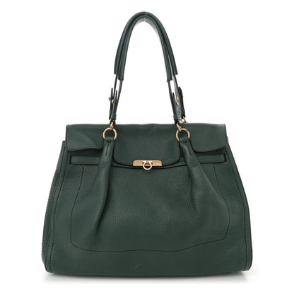 Salvatore Ferragamo Grained Calfskin Gancini Shoulder Bag Dark Green 1 of 12
