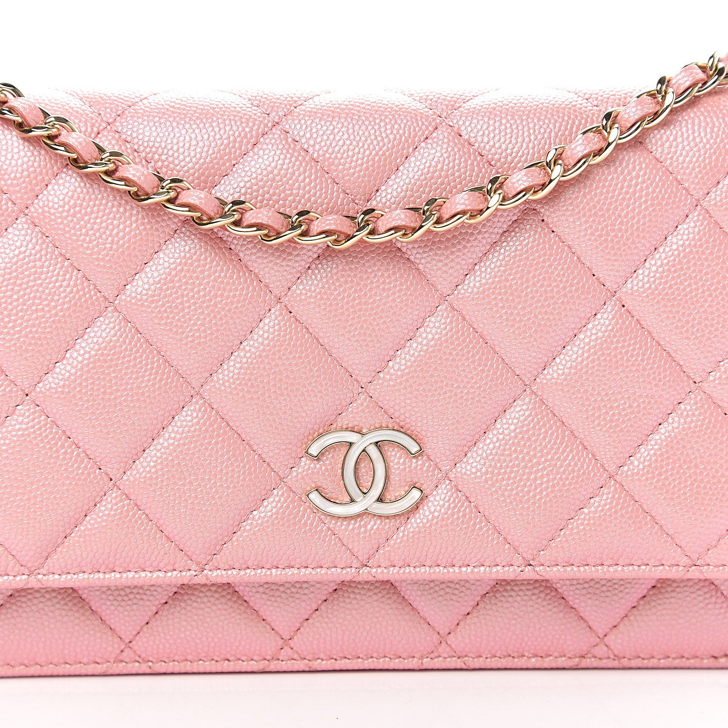 Chanel Iridescent Caviar Quilted Wallet on Chain WOC Rose Pink 10 of 11