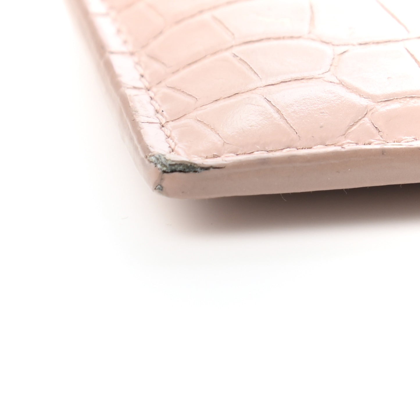 Calfskin Crocodile Embossed Monogram Card Case Rose Antic