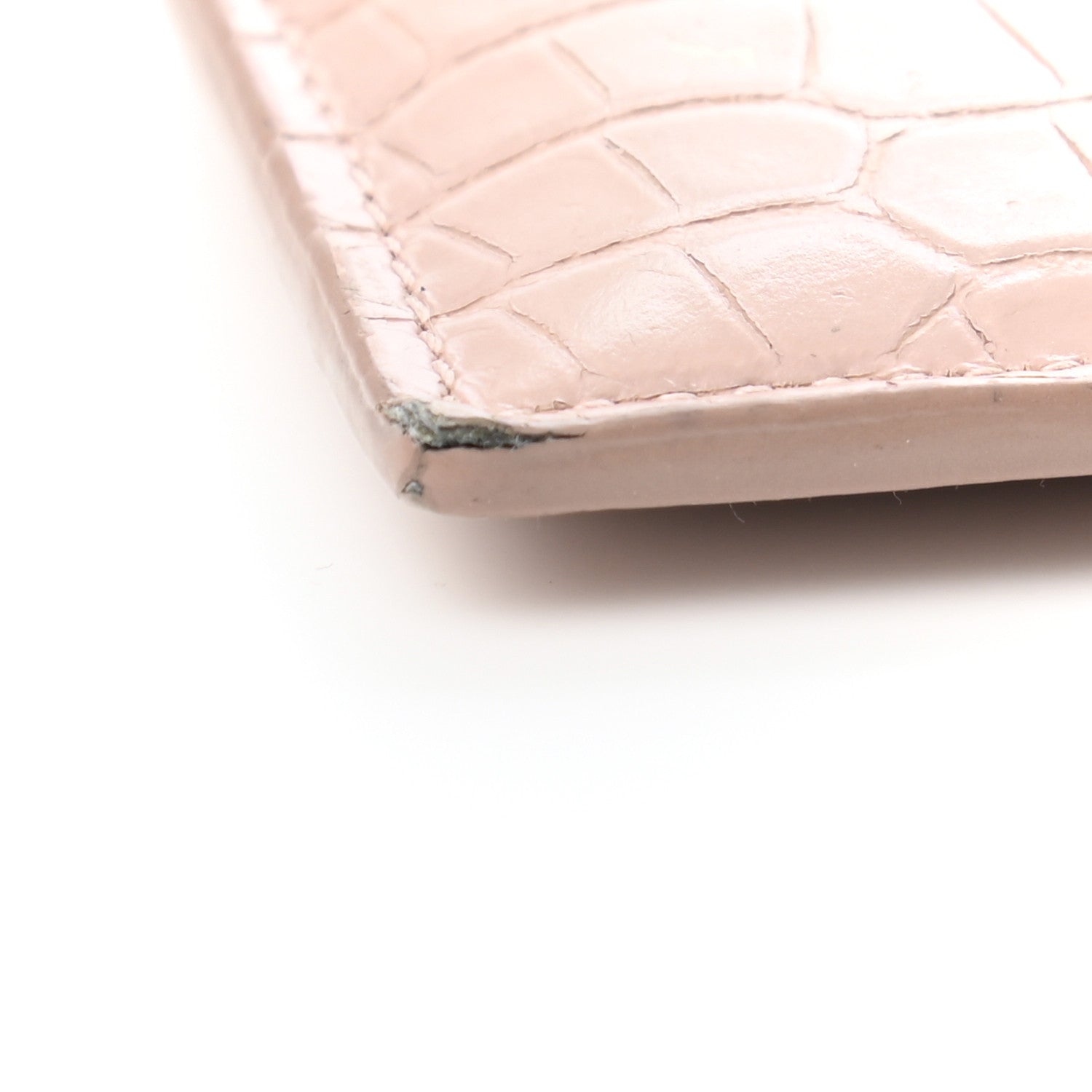 Saint Laurent Calfskin Crocodile Embossed Monogram Card Case Rose Antic 8 of 10