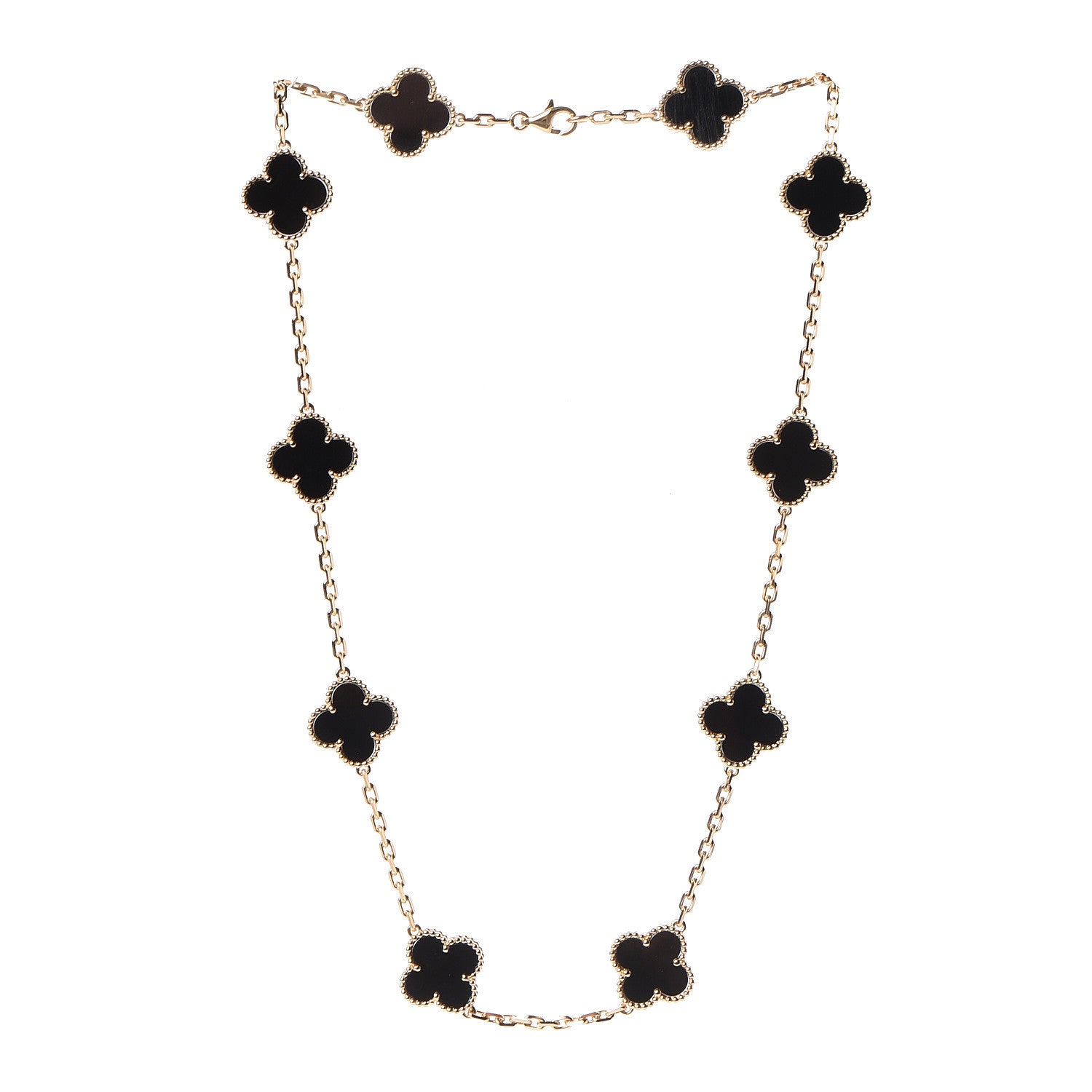 Van Cleef & Arpels 18K Yellow Gold Black Onyx 10 Motifs Vintage Alhambra Necklace 3 of 8