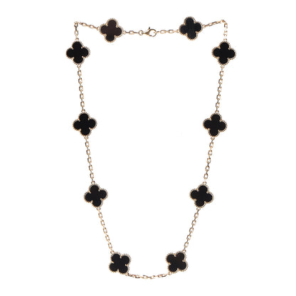 Van Cleef & Arpels 18K Yellow Gold Black Onyx 10 Motifs Vintage Alhambra Necklace 3 of 8