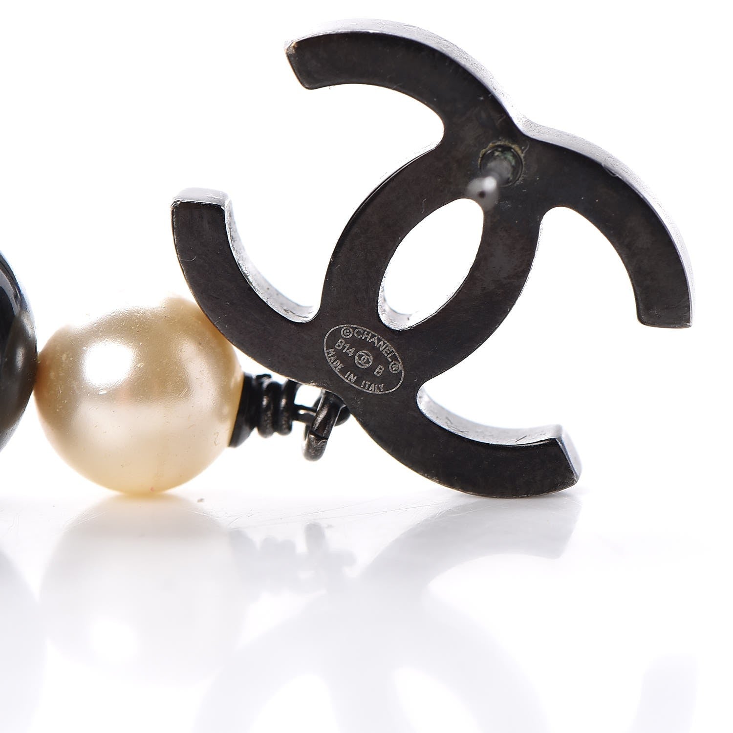 Chanel Ruthenium Pearl Bead CC Drop Earrings Black 4 of 6