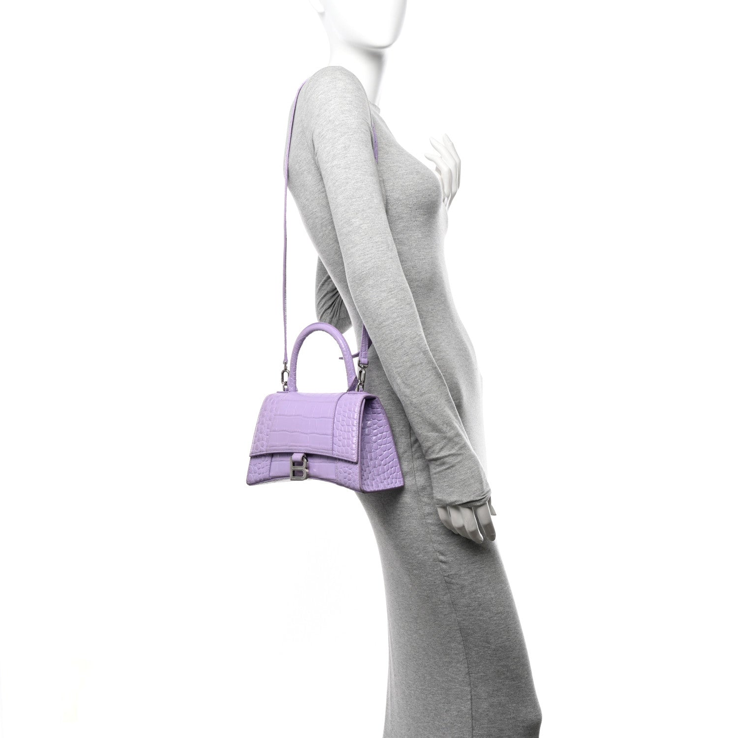 Balenciaga Shiny Calfskin Crocodile Embossed Small Hourglass Top Handle Bag Lilac 2 of 13