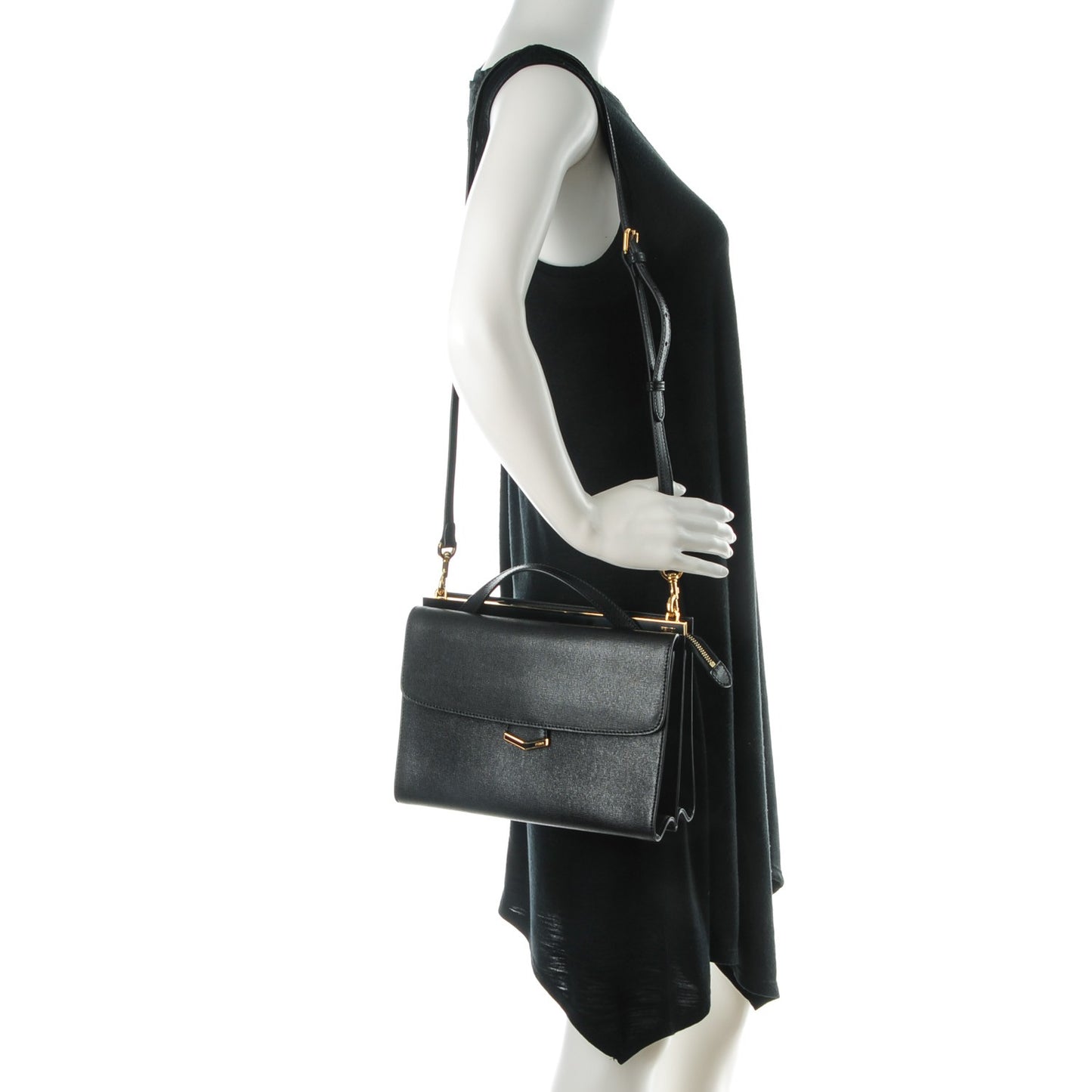 Vitello Elite Flamingo Demi Jour Shoulder Bag Black