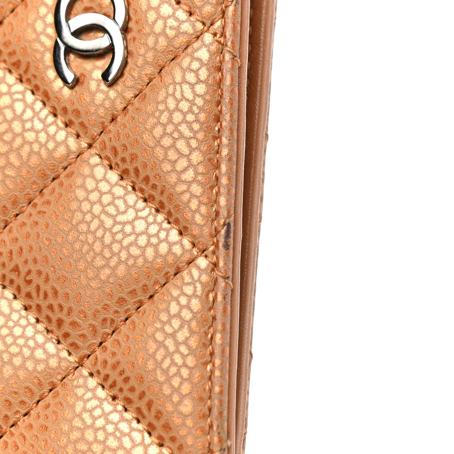 Metallic Caviar Quilted Yen Wallet Gold