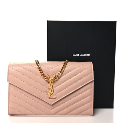 Saint Laurent Grain De Poudre Matelasse Chevron Monogram Chain Wallet Pale Pink 11 of 11