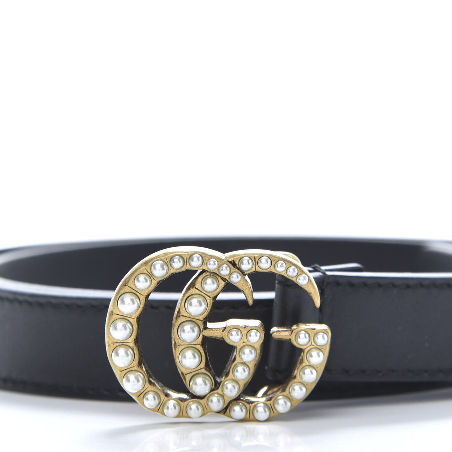 Moon Calfskin Pearl Double G 20mm Belt 80 32 Black Cream