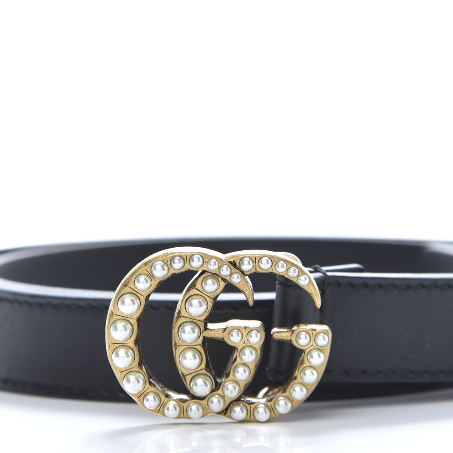 Gucci Moon Calfskin Pearl Double G 20mm Belt 80 32 Black Cream 3 of 6